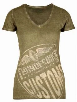 Thunderbike Damen T-Shirt New Custom Strass, Oliv