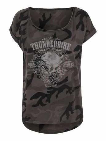 Thunderbike Damen T-Shirt Grunge Skull Schwarz 3 Thunderbike Damen T-Shirt Grunge Skull Schwarz