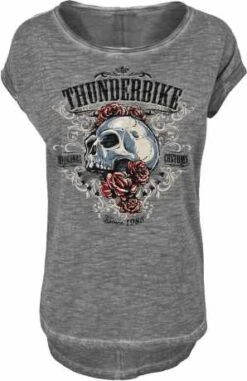 Thunderbike Damen T-Shirt Grunge Skull Grau