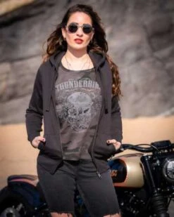 Thunderbike Damen Zip Hoodie Vintage Custom, Schwarz -Thunderbike Verkaufsgeschäft 19 20 1001v 3