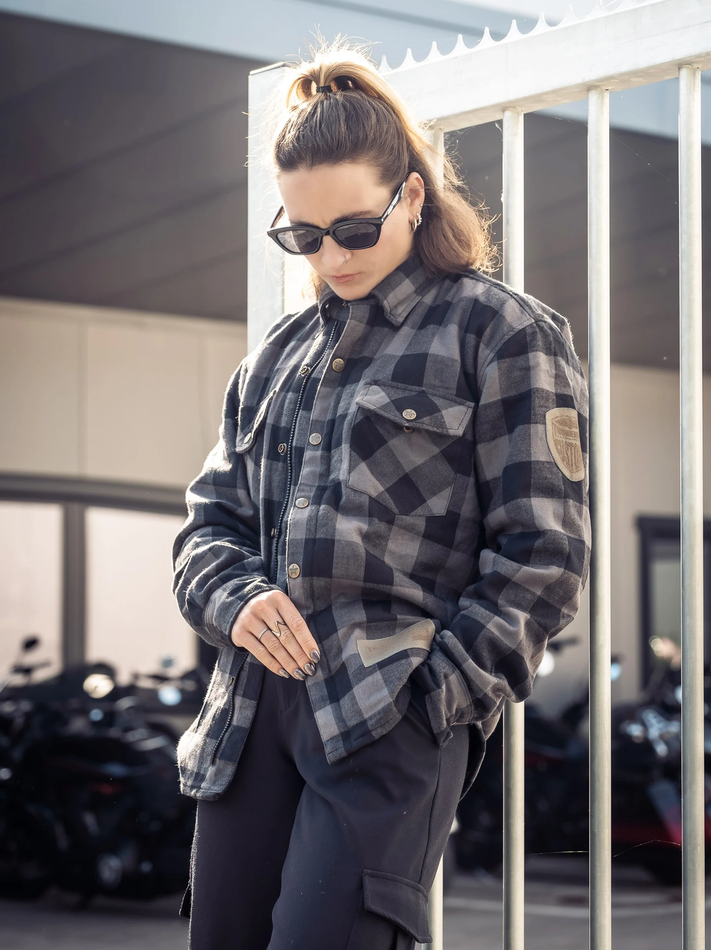 Thunderbike Biker Shirt New Custom Karo Grau/schwarz 6 Thunderbike Biker Shirt New Custom Karo Grau/schwarz – Bild 4