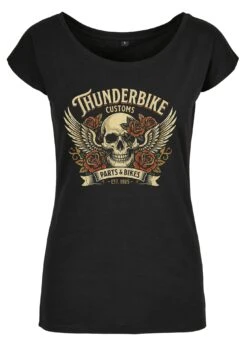 Thunderbike Damen T-Shirt Skull Roses Schwarz