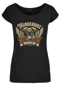 Thunderbike Damen T-Shirt Engine Roses Schwarz